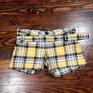 Rock Revolution size 9 Y2K Plaid Belted Shorts Yellow Mid Rise Preppy